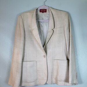 Sassoon Silk Vintage 80s Woven Natural Fiber Silk Cream Preppy Classic Blazer 8